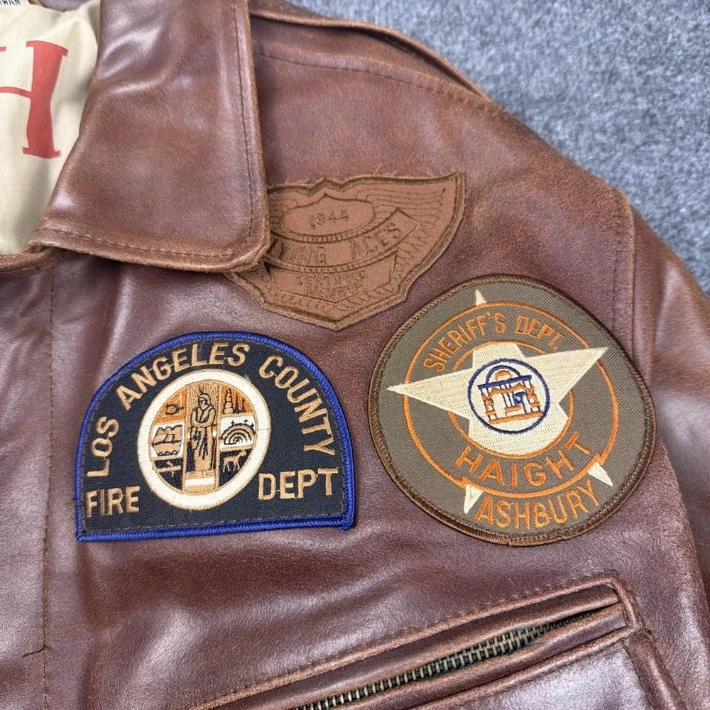 Men's CHIA Brown Leather A-2 Flight Bomber Jacket Patches‎ Southwest Airborne M